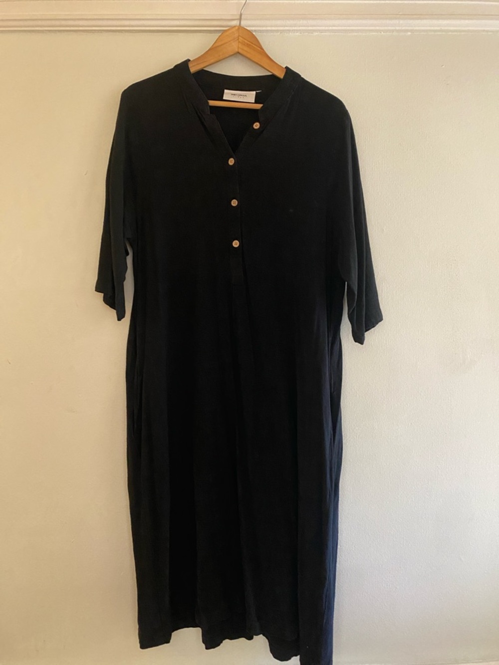 Black Linen Midi Button-Front Dress